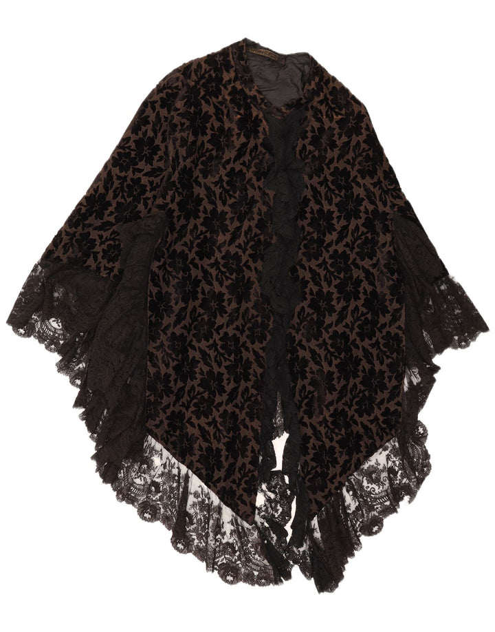 Top cardigan poncho cu volane în față pentru femei vintage, mărime, maro