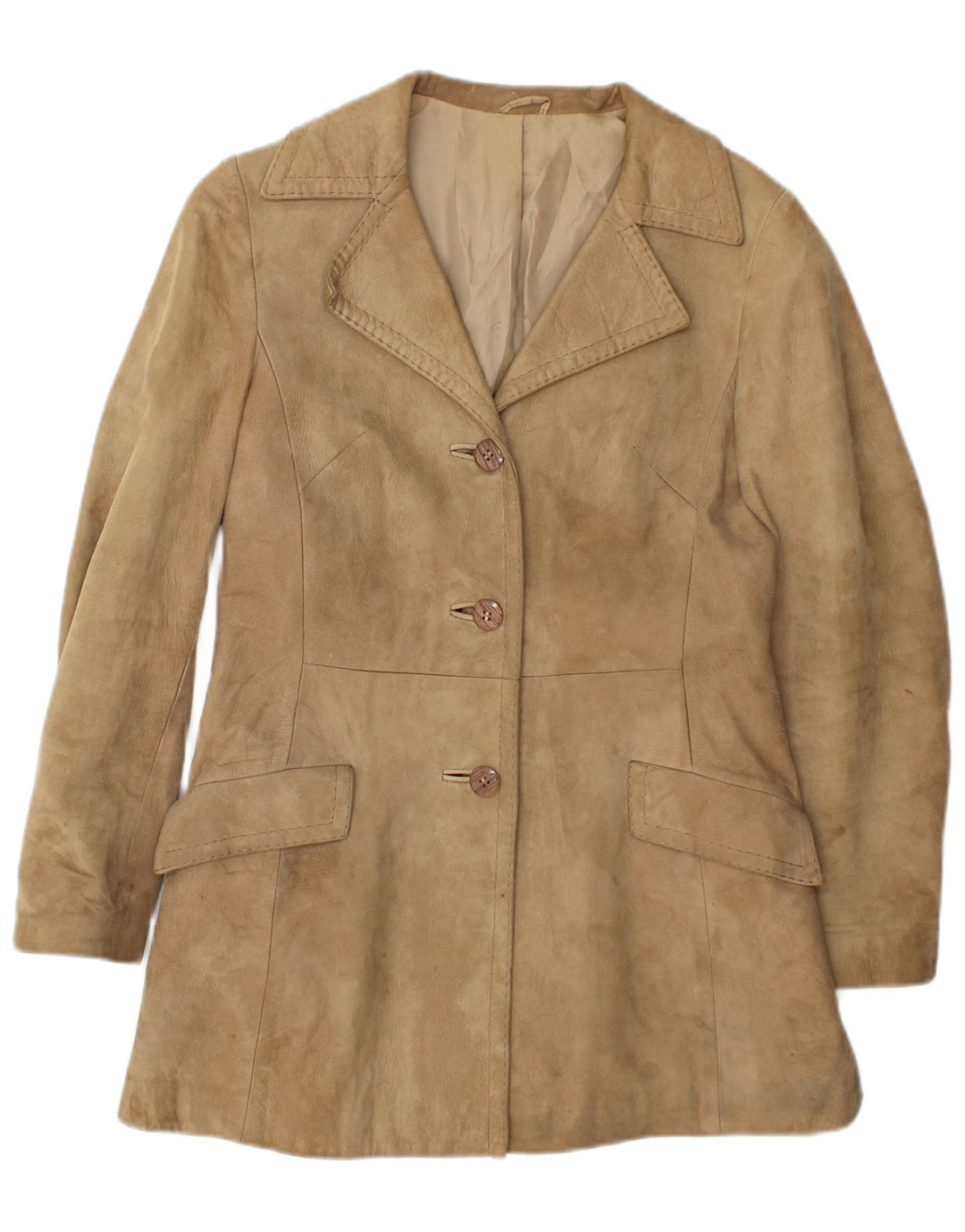 Jachetă vintage pentru femei de piele intoarsa UK 10 Small Beige