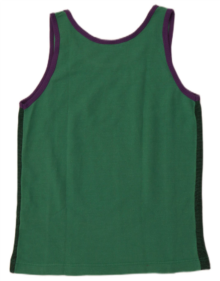 Vestă cu grafică vintage pentru bărbați, top mic verde cu dungi