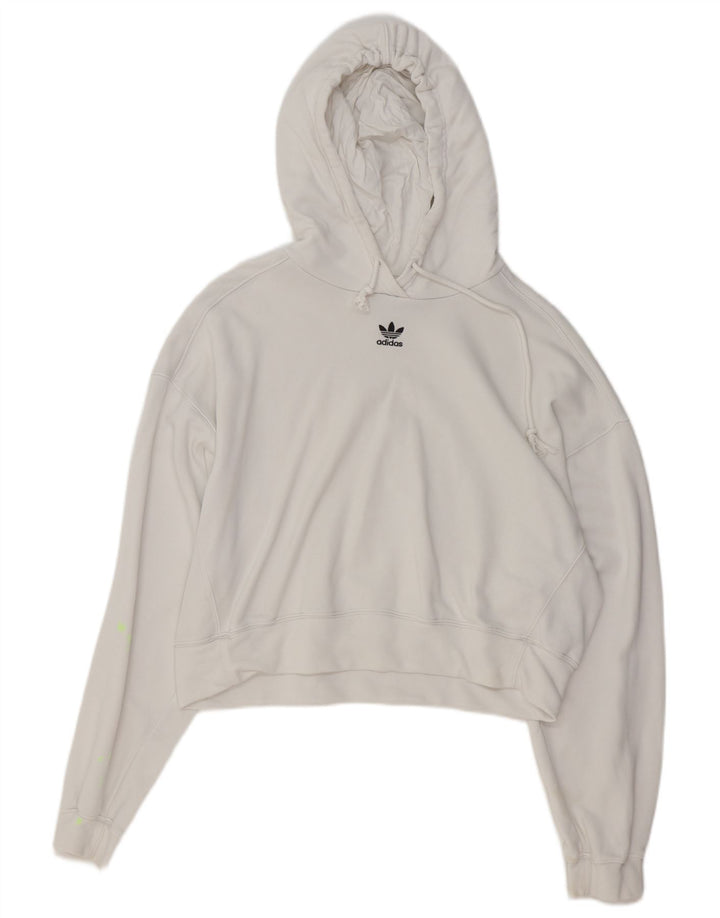 ADIDAS Pulover oversize Crop Hoodie pentru femei UK 10 Bumbac alb mic