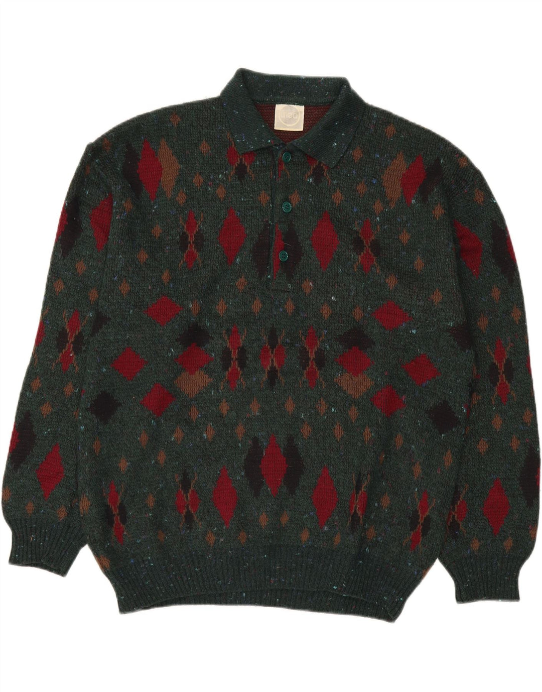 LINEA Pulover cu gât polo pentru bărbați IT 50 Medium Green Argyle/Diamond