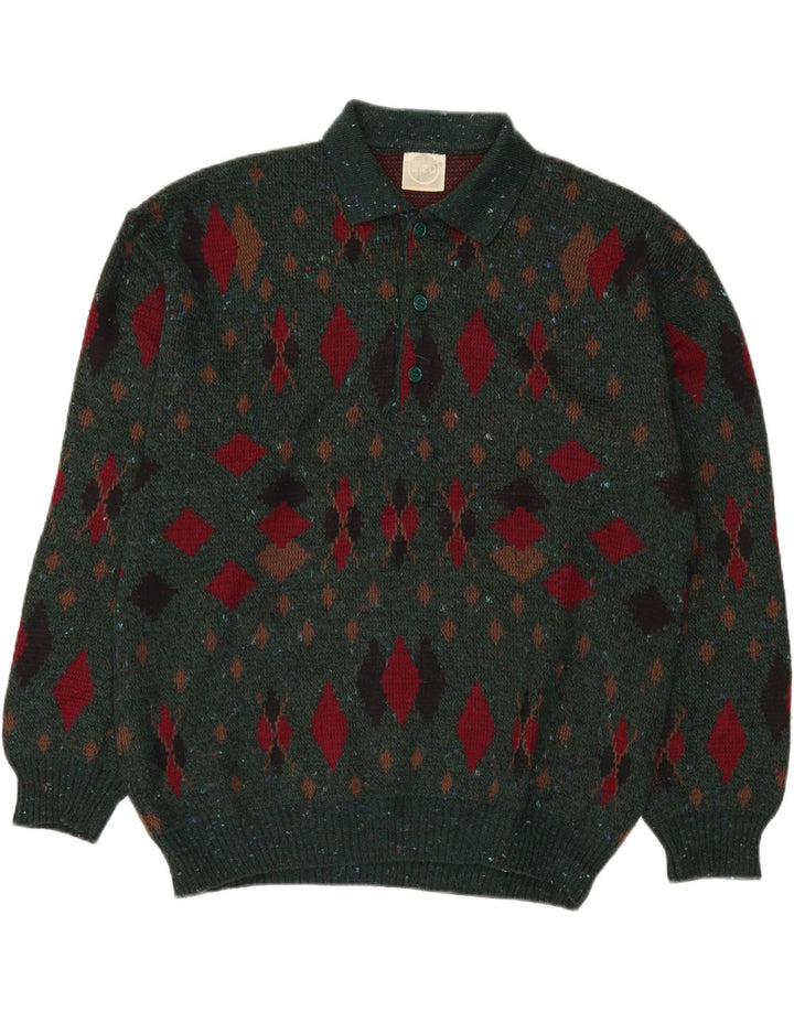 LINEA Pulover cu gât polo pentru bărbați IT 50 Medium Green Argyle/Diamond