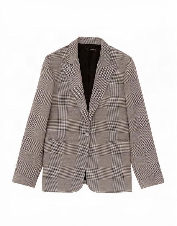 Sacou blazer pentru femei Zara, cu 1 nasture, UK 14, poliester mare negru cu picior de găin