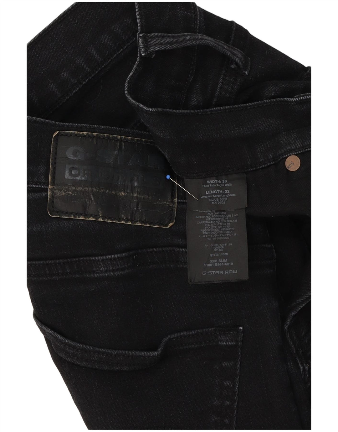 Blugi G-Star 3301 Slim pentru bărbați W30 L32 negri