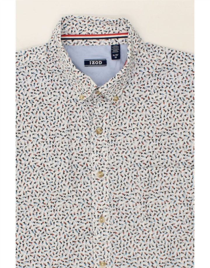 IZOD Mens Short Sleeve Shirt XL White Geometric Cotton Vintage Izod and Second-Hand Izod from Messina Hembry 