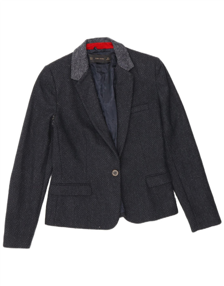 Blazer pentru femei Zara cu 1 nasture UK 12 Medium Bleumarin