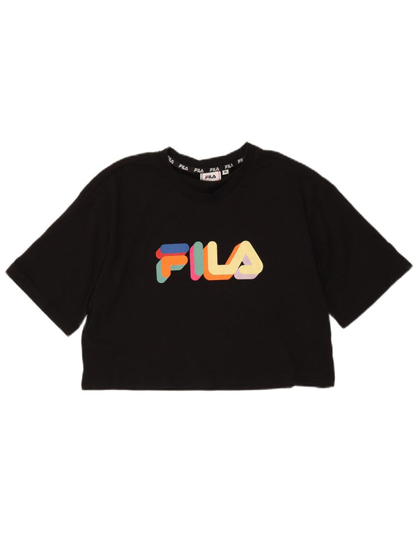 Tricou cu grafică Crop Fila pentru femei Top UK 14 Medium Black Bumbac