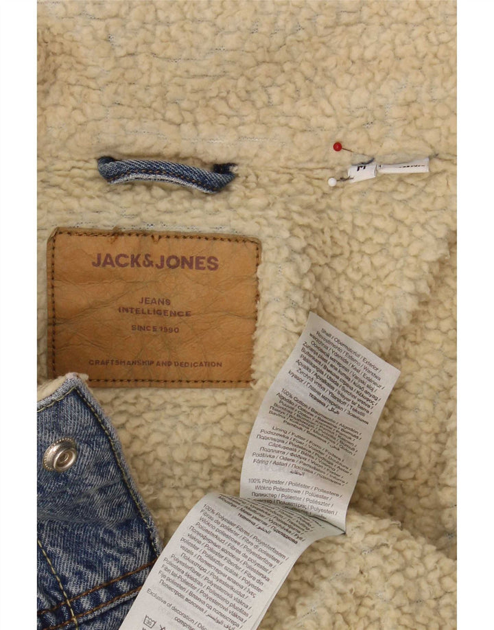 Jack & Jones Jachetă Sherpa de denim pentru bărbați UK 38, bumbac albastru mediu