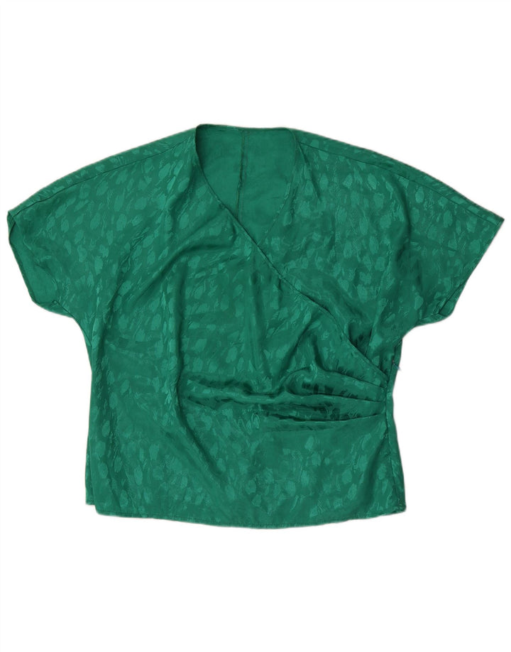 Bluză vintage pentru femei UK 22 2XL Poliester cu pete verzi