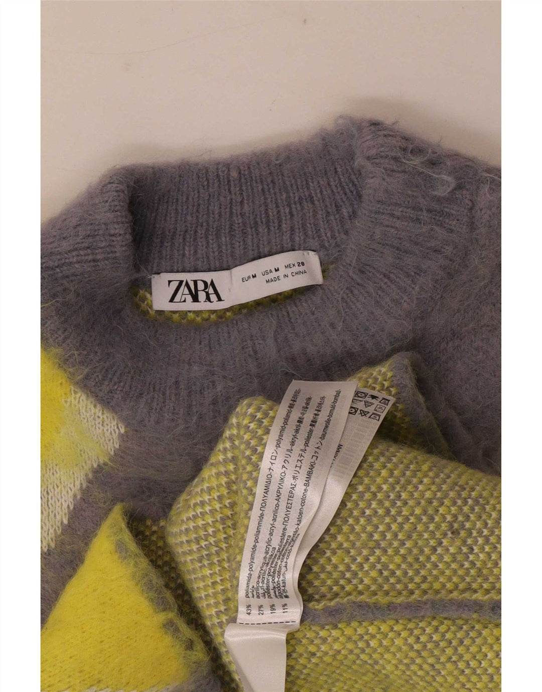 Pulover cu gât țestoasă pentru femei Zara UK 14 Gri mediu Colorblock