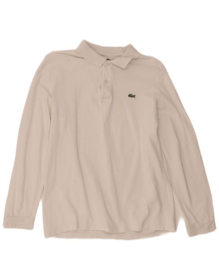 Tricou polo pentru bărbați Lacoste cu mânecă lungă, mărime 4, bumbac alb mediu