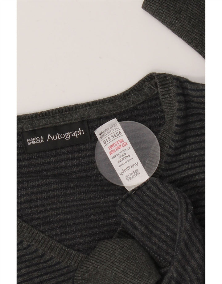 MARKS & SPENCER Pulover cu decolteu în V autograf pentru bărbați, gri mediu, cu dungi