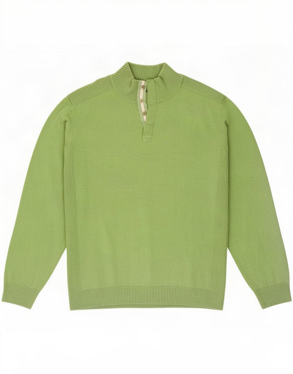 Massimo Dutti Pulover cu gât cu nasturi pentru bărbați 2XL Bumbac verde