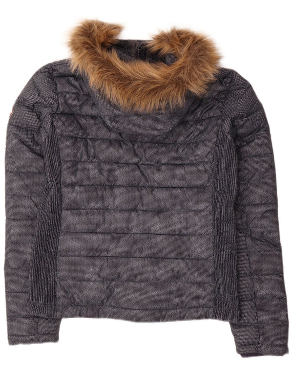 Jachetă căptușită cu glugă Superdry pentru femei UK 12 Medium Bleumarin Poliester