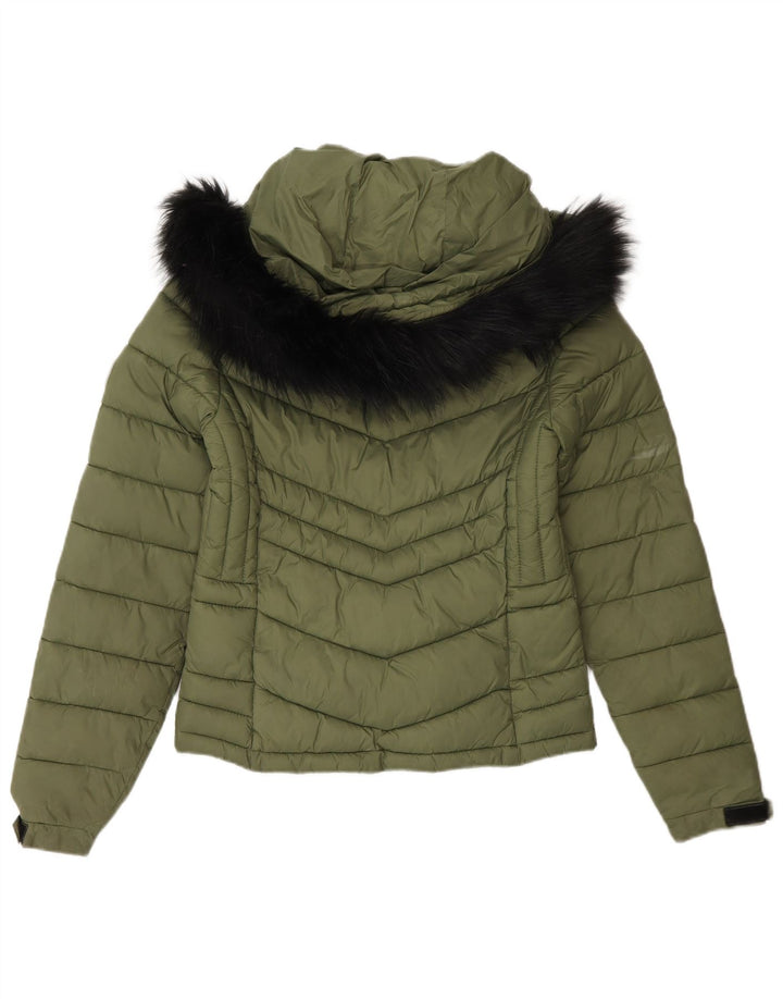 Jachetă căptușită cu glugă Superdry pentru femei UK 8 Small Green Nylon