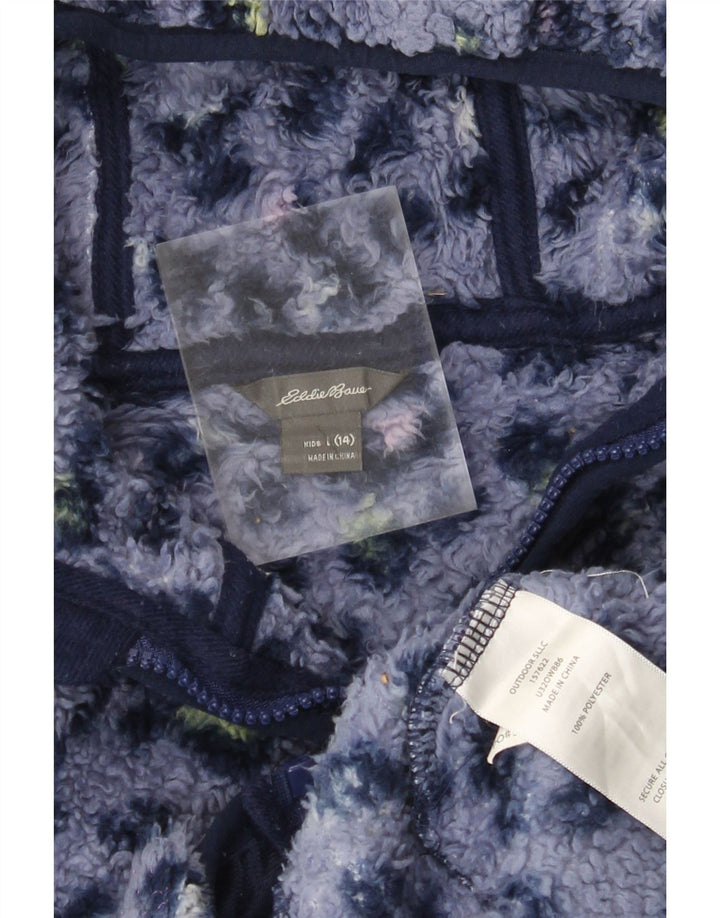 Jachetă fleece cu glugă pentru fete EDDIE BAUER 13-14 ani mare albastru cu imprimeu animal