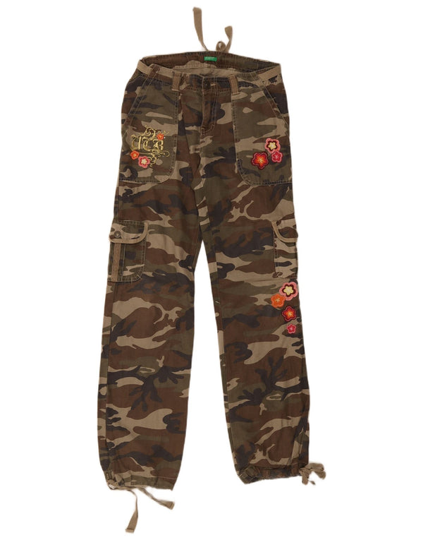 Pantaloni cargo drepti pentru fete Benetton 13-14 ani W28 L30 Camuflaj verde