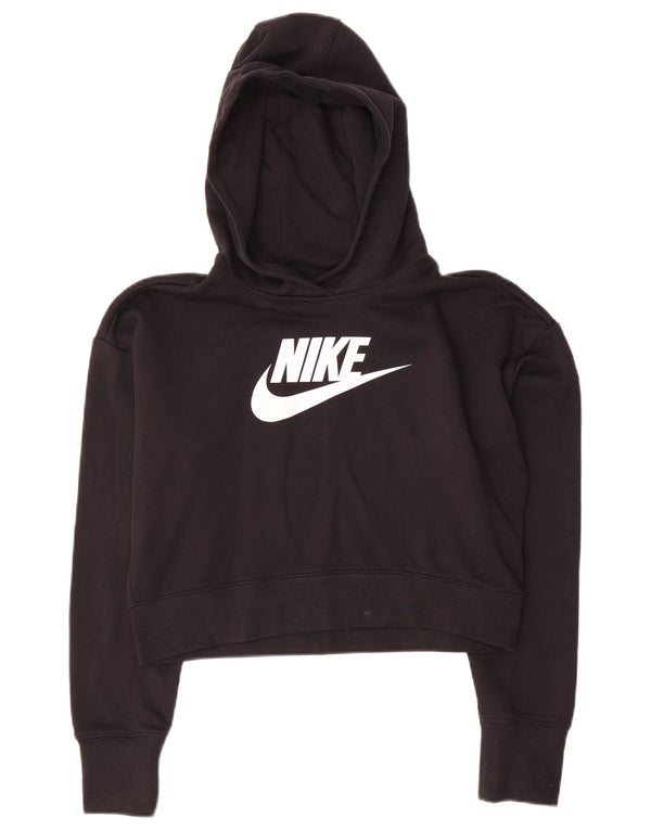 Pulover Nike pentru fete Crop Graphic Hoodie 13-14 ani XL bumbac negru