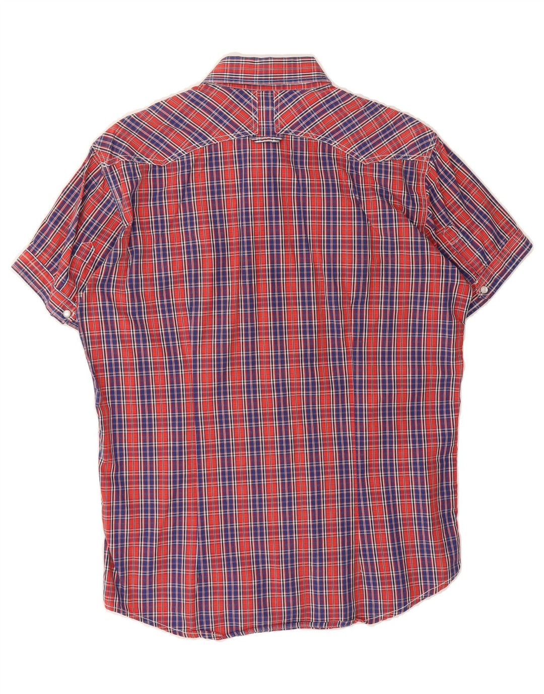 VINTAGE Mens Short Sleeve Shirt Large Red Check Cotton Vintage Vintage and Second-Hand Vintage from Messina Hembry 