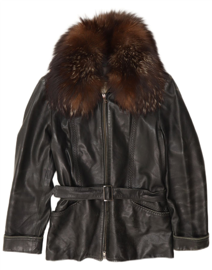 Jachetă de piele vintage pentru femei UK 12 Medium Black