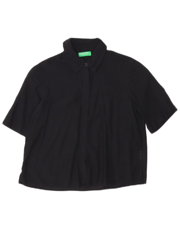 Cămașă supradimensionată cu mânecă scurtă pentru femei Benetton UK 10 Bumbac negru mic