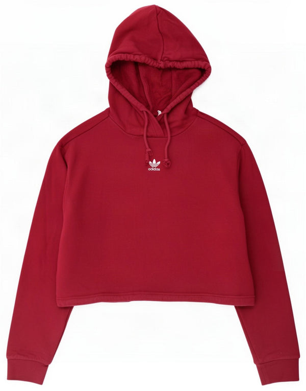Adidas Womens Crop Hoodie Jumper UK 12 Medium Burgundy Cotton