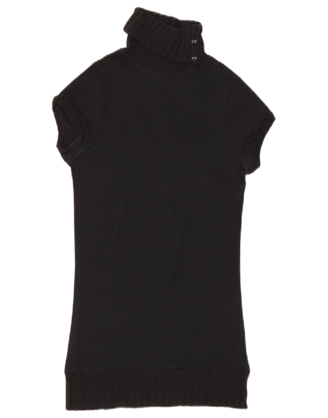 Pulover pentru femei Zara, cu mânecă scurtă, cu gât cu nasturi, UK 8 Mic Negru