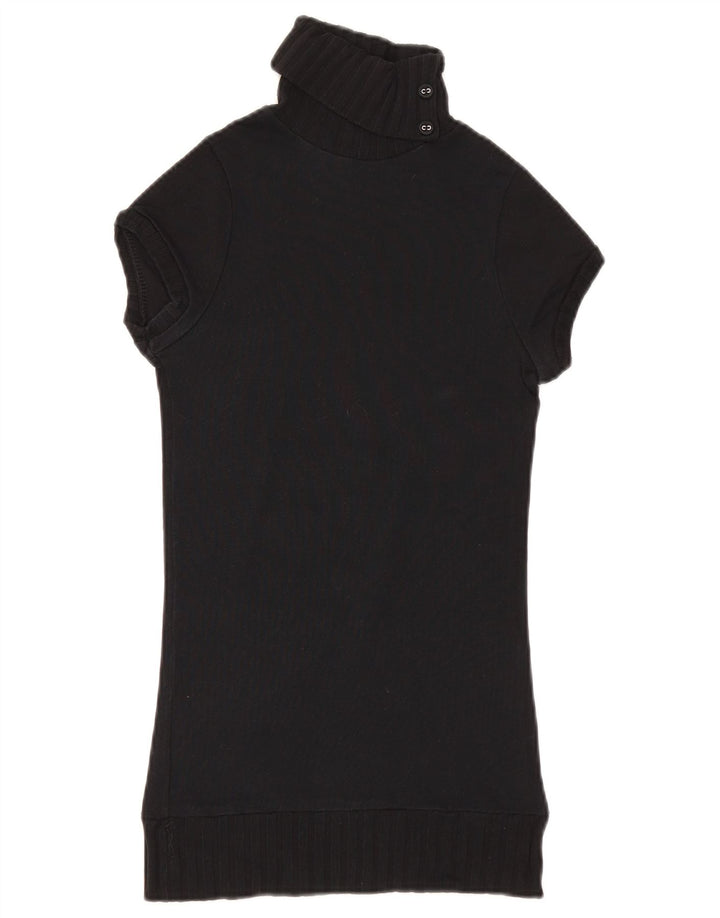 Pulover pentru femei Zara, cu mânecă scurtă, cu gât cu nasturi, UK 8 Mic Negru