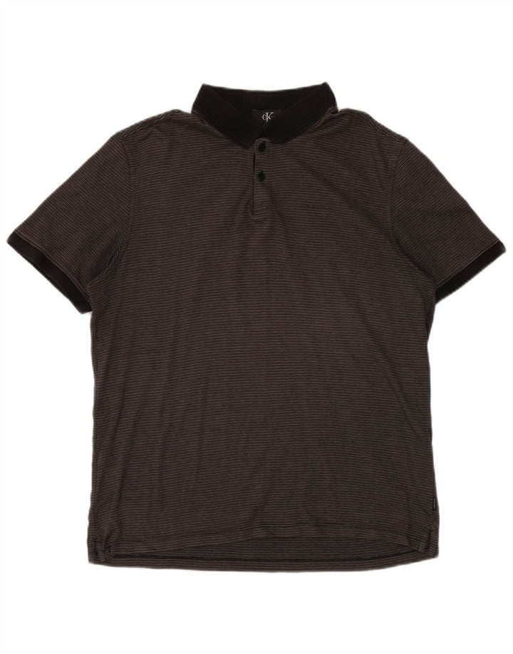 Cămașă polo CALVIN KLEIN pentru bărbați, bumbac cu dungi gri medii