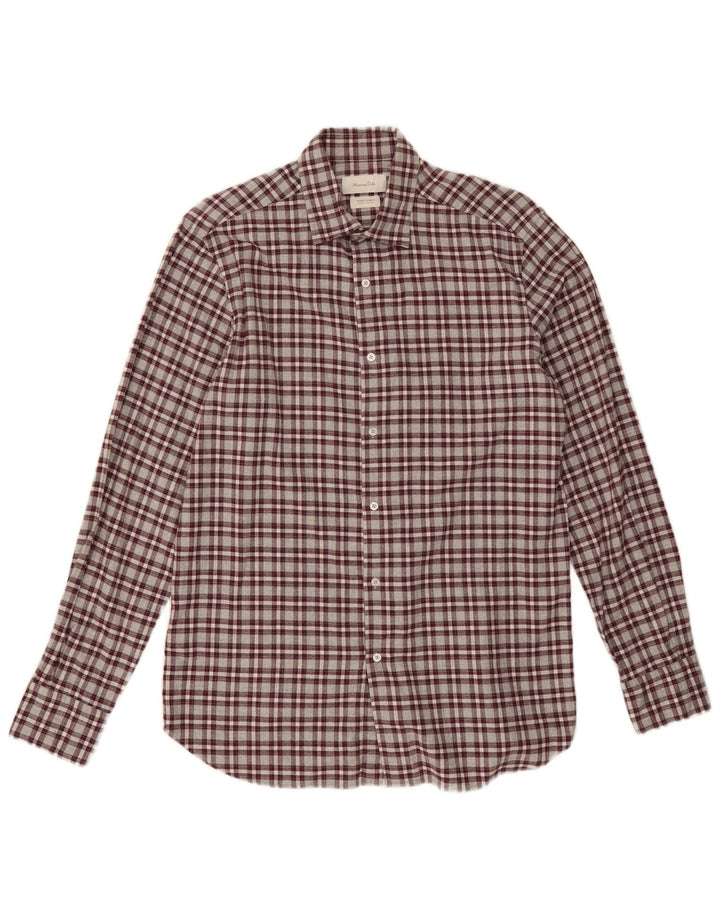Cămașă de flanel pentru bărbați Massimo Dutti, bumbac cu carouri burgundă medie