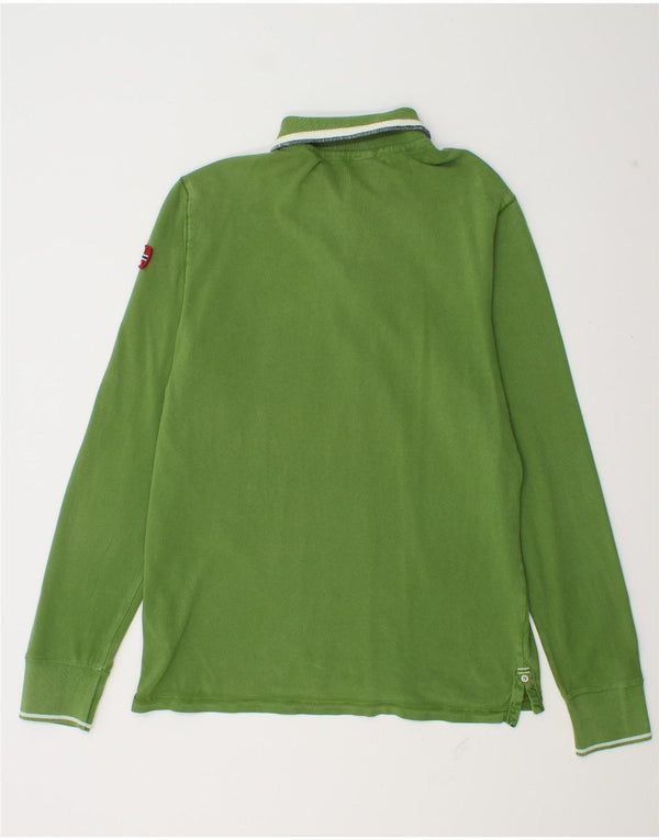 Napapijri Mens Long Sleeve Polo Shirt Medium Green Cotton