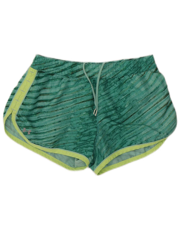 Under Armour Womens Heat Gear Sport Shorts UK 12 Medium Green Striped