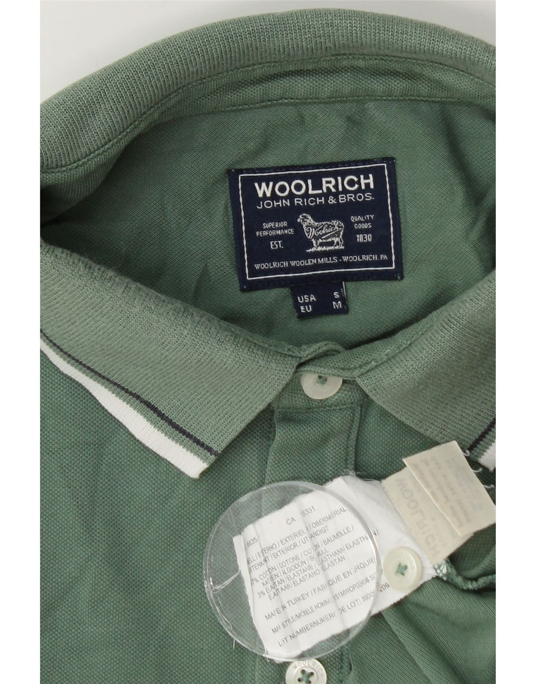 Tricou polo pentru bărbați Woolrich, bumbac verde mediu