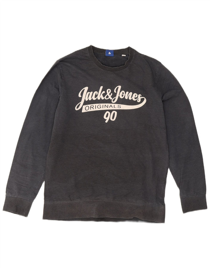 Pulover cu grafic pentru bărbați Jack & Jones Pulover mare din bumbac gri