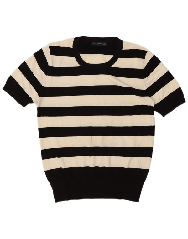 Pulover pentru femei Zara cu mânecă scurtă cu decolteu triplu, UK 18 XL, cu dungi negre