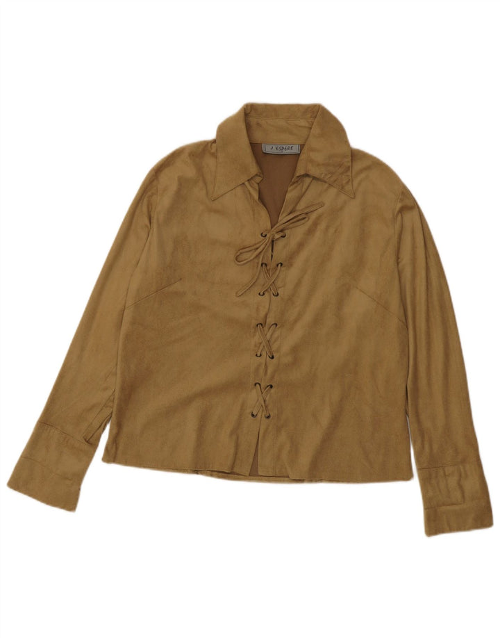 Bluză cu cămașă pulover vintage pentru femei UK 14 Poliester maro mediu