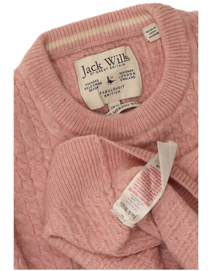 JACK WILLS Pulover pentru damă cu gât de barcă UK 14 Lână mare roz