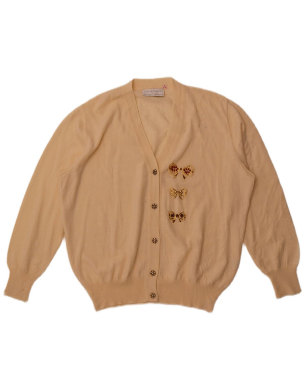 Pulover Cardigan Vintage pentru Damă UK 22 2XL Lână Merinos alb