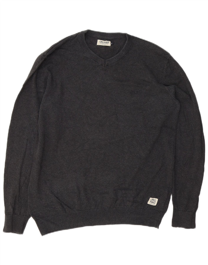 Jack & Jones Pulover cu decolteu în V pentru bărbați, XL, bumbac gri