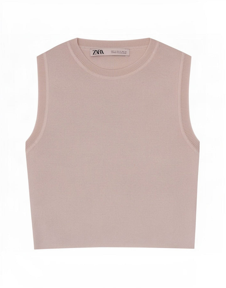 Top Vest Crop pentru Damă Zara UK 12 Medium Bej