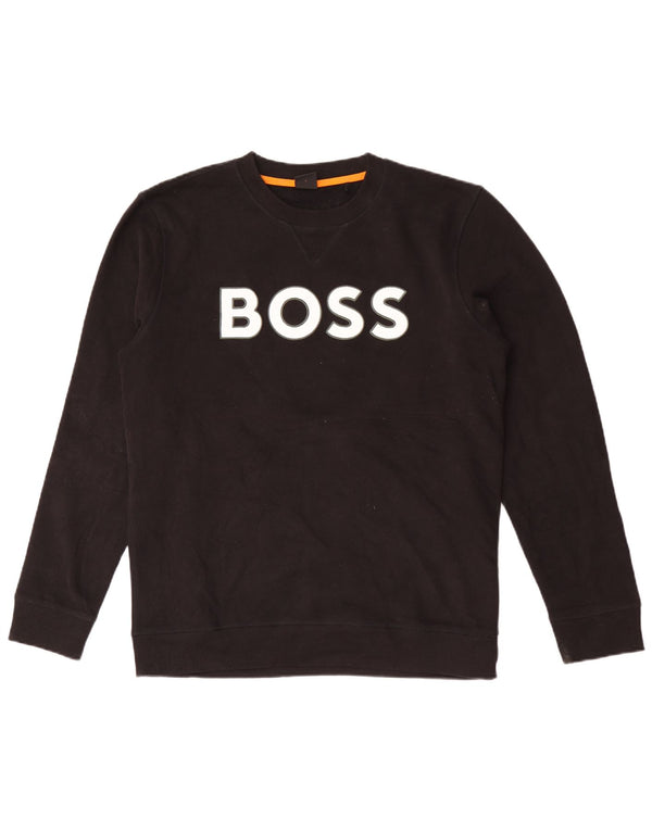 Hanorac grafic pentru bărbați Hugo Boss Pulover mare din bumbac negru