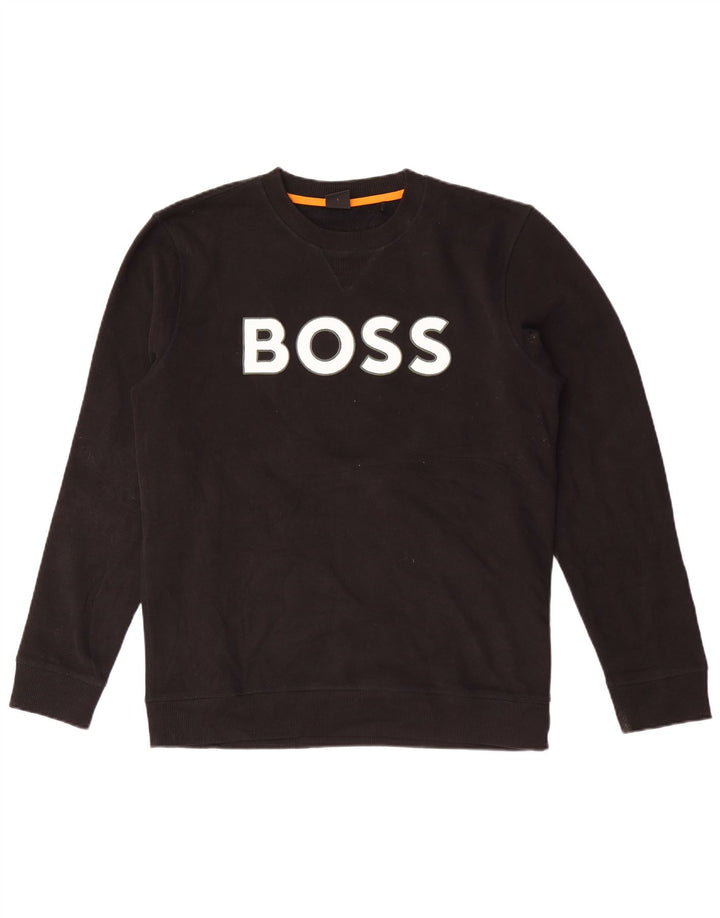 Hanorac grafic pentru bărbați Hugo Boss Pulover mare din bumbac negru