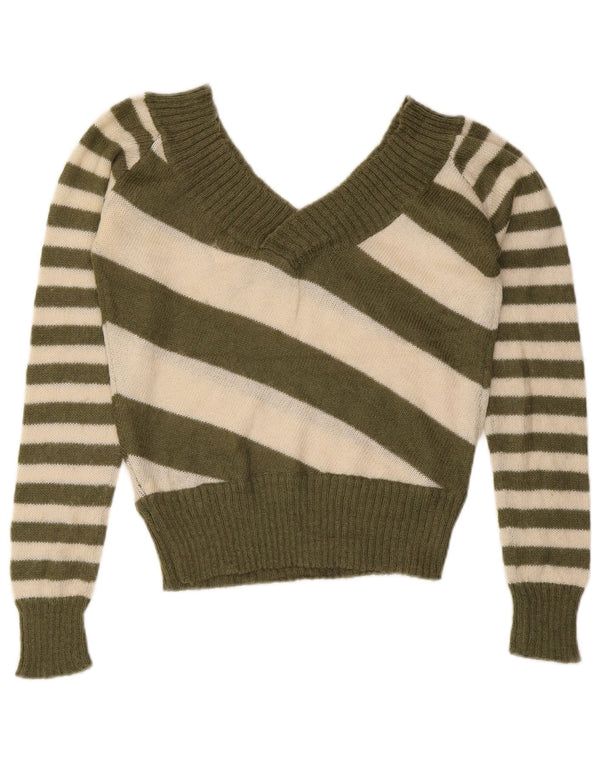 Pulover pentru femei Billabong cu decolteu în V supradimensionat US 3 XS Kaki cu dungi