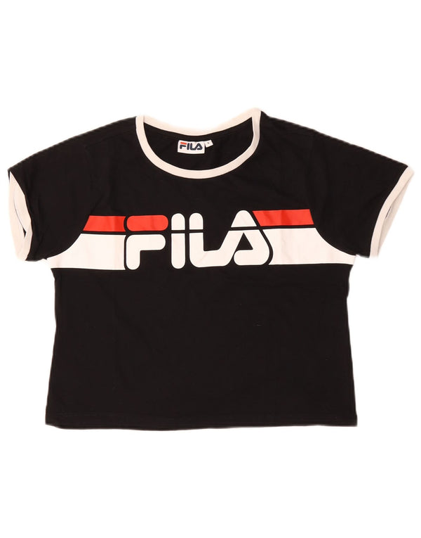 Tricou cu grafic Fila pentru femei Top UK 10 Small Black Colorblock Bumbac