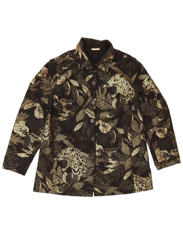 Bluză de cămașă vintage pentru femei UK 16, mare, neagră, florală