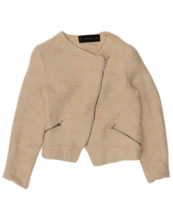Jachetă Blazer pentru Damă Zara UK 12 Medium Bej Pete Bumbac