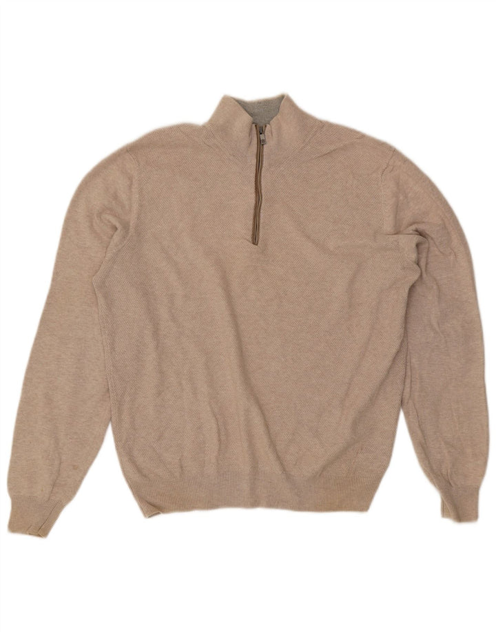 Pulover Massimo Dutti pentru bărbați, cu fermoar și gât, bumbac mediu bej