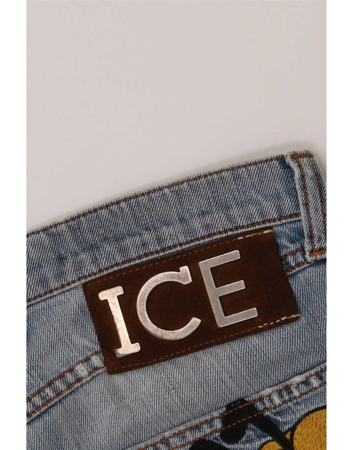 Blugi slim pentru femei Iceberg Pluto Distressed W32 L32 Blue Bumbac Cartoon