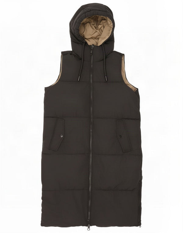 Zara Womens Longline Hooded Reversible Cappped Gilet UK 6 XS Black