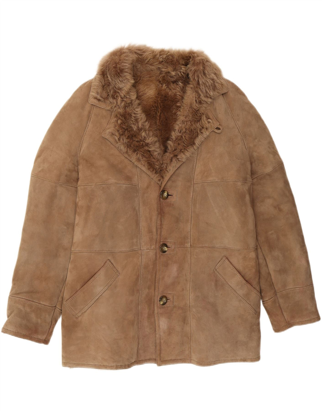 Jachetă vintage pentru bărbați din shearling IT 52 XL maro din shearling